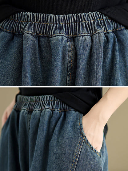 Women Autumn Vintage Denim Spliced Harem Pants QU027 ZMFS