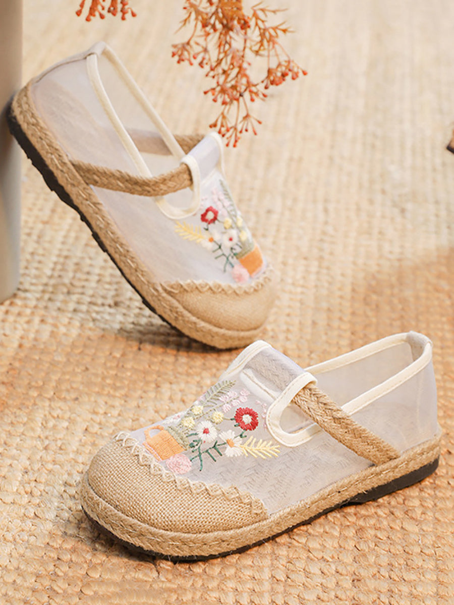 Women Summer Flower Embroidery Linen Spliced Shoes TY1030 Ada Fashion