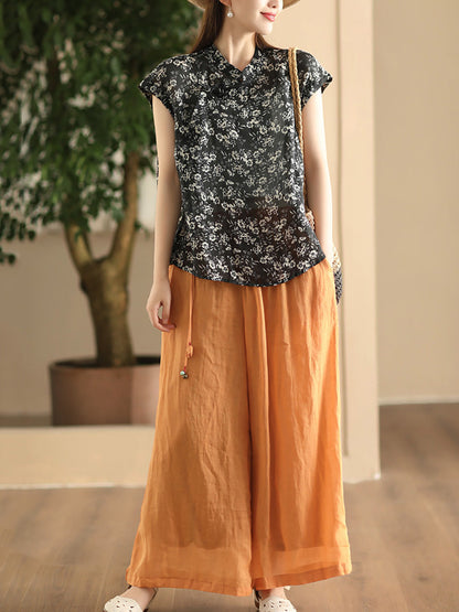 Women Summer Dual-layer Wide-leg Ramie Pants FD049 ZMMM