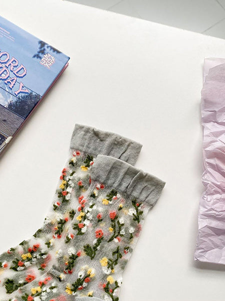 5 Pairs Women Summer Flower Jacquard Thin Socks FG1017 Ada Fashion
