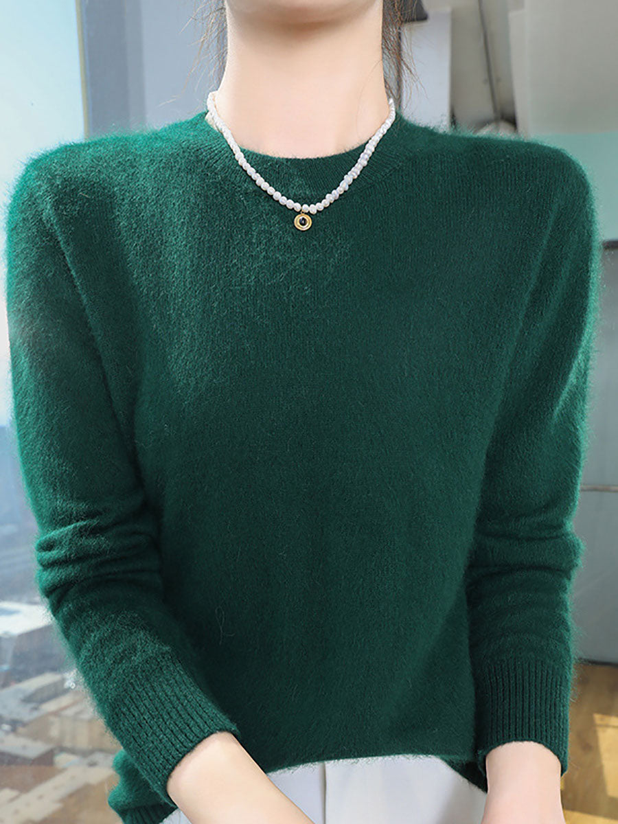 Women Autumn Casual O-Neck Soft 100%Wool Sweater QU030 BK