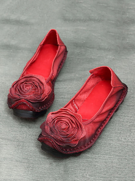 Women Summer Vintage Flower Leather Solid Shoes PP1033 RXMY