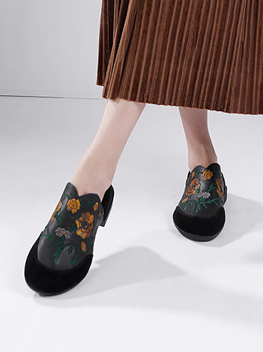 Women Ethnic Autumn Embroidery Leather Low Heel Shoes AI1020 QSLMY