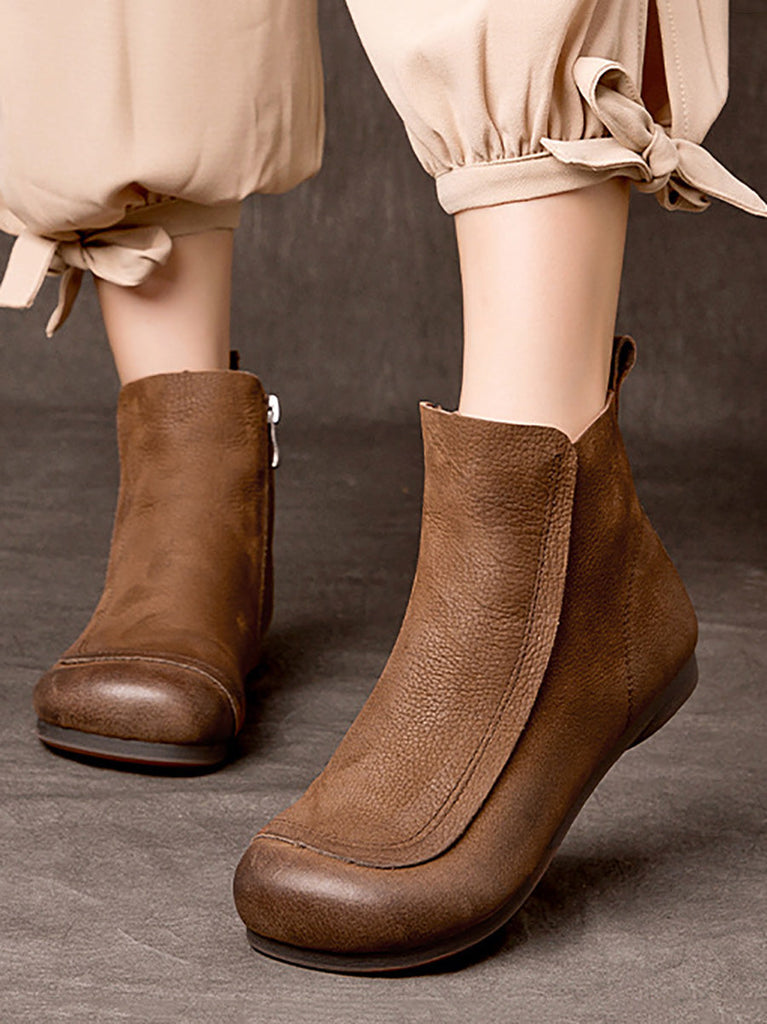 Women Winter Leather SPliced Zipper Low Heel Boots AH1090 BUYKUD