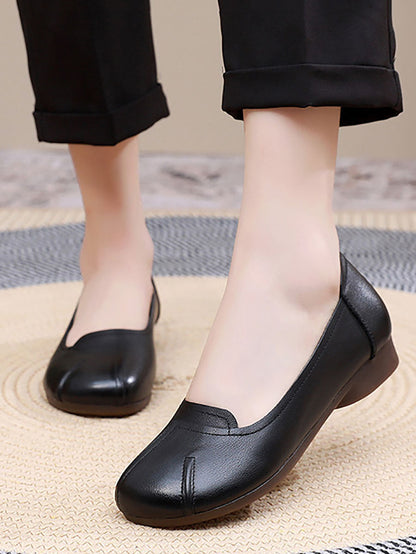 Women Summer Commute Solid Leather Spliced Low Heel Shoes AS1006 HNXZ