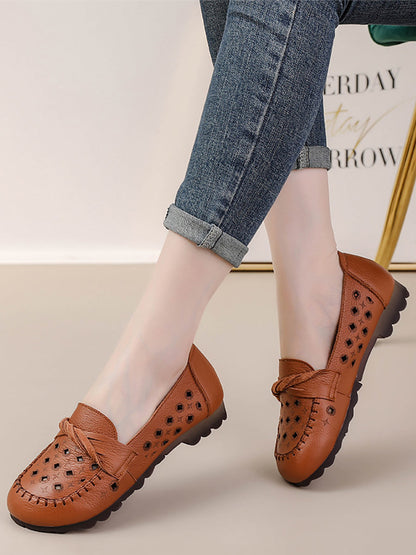 Women Vintage Leather Cutout Spliced Low Heel Shoes RR1047 BC