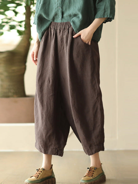 Women Summer Retro Solid Linen Loose Harem Pants FD009 ZMMM