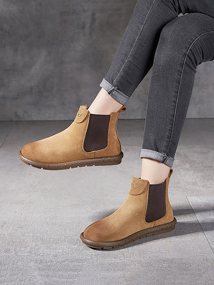 Women Colorblock Genuine Leather Flat Chelsea Boots AH1071 DGBDS