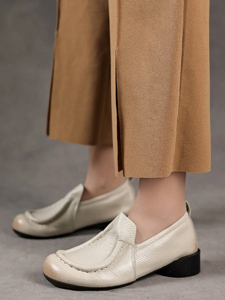 Women Summer Retro Soft Genuine Leather Low Heel Shoes CX013 XRXY