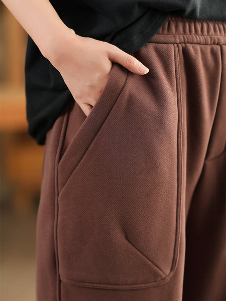 Women Autumn Vintage Cotton Fleece-lined Harem Pants WG014 BK