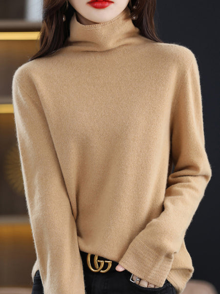 Women Autumn Casual Turtleneck 100%Wool Knit Sweater AK1018 Genistyle Shop