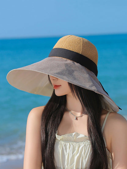 Women Summer Travel Large Brim Sunproof Spliced Hat QW1036 Ada Fashion