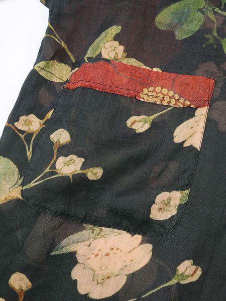 PLus Size Women Vintage Flower Print Ramie Spring Long Shirt AS1032 Ada Fashion