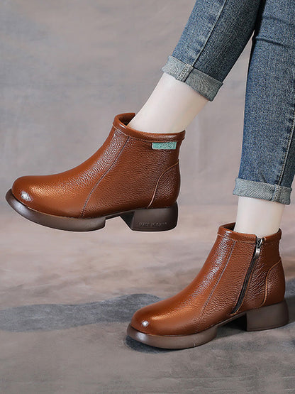 Women Vintage Commute Leather Zipper Mid-Heel Boots AH1065 BC