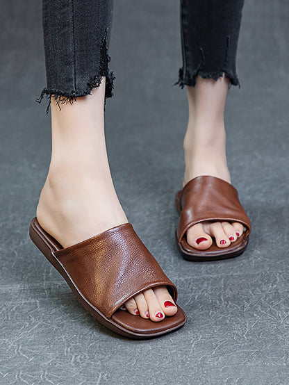 Women Summer Casual Solid Leather Flat Slippers FD052 TJPX