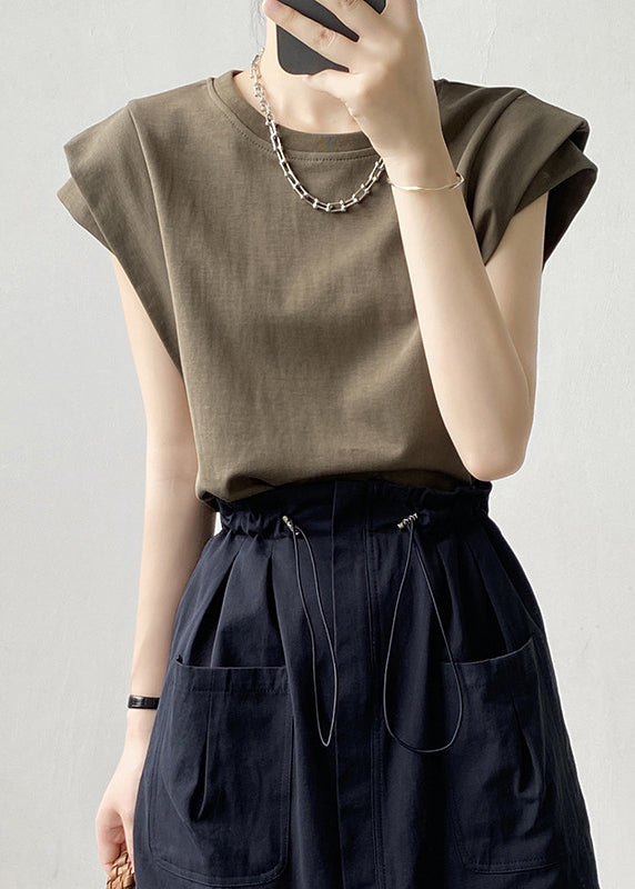 Green Neck T Army Solid O Summer Women Cotton Shirts FashionChic