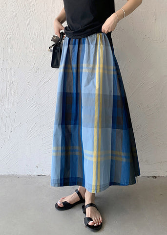 Blue Spring Skirt Hem Large Exra Women Plaid Cotton FashionChic