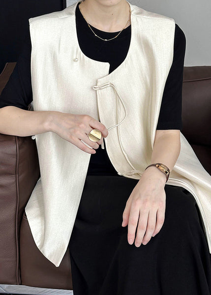 Beige Chinese Button Cotton Waistcoat O Neck Fall AF1062 HS-CTS240914