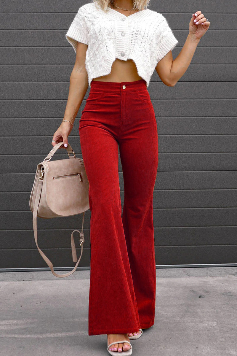 Sexy Casual Street Solid Pocket Boot Cut Mid Waist Wide Leg Patchwork Bottoms(4 Colors) Furdela