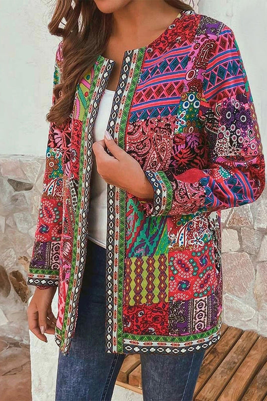 Retro Printing O Neck Outerwear(2 Colors) Furdela