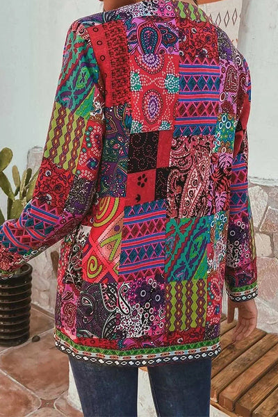 Retro Printing O Neck Outerwear(2 Colors) Furdela