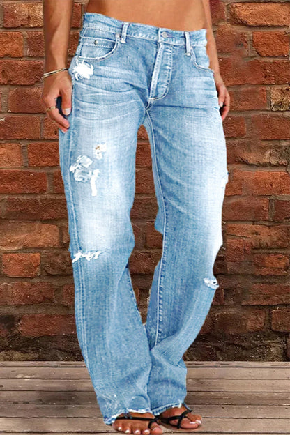 Casual Street Patchwork Ripped Straight Denim Jeans(4 Colors) Furdela