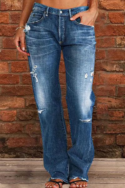 Casual Street Patchwork Ripped Straight Denim Jeans(4 Colors) Furdela