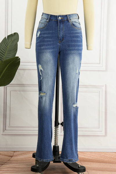 Casual Street Patchwork Ripped Straight Denim Jeans(4 Colors) Furdela