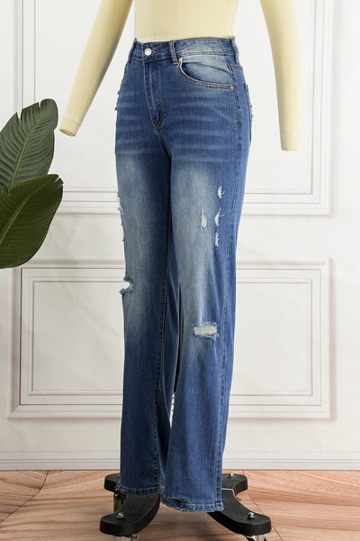 Casual Street Patchwork Ripped Straight Denim Jeans(4 Colors) Furdela