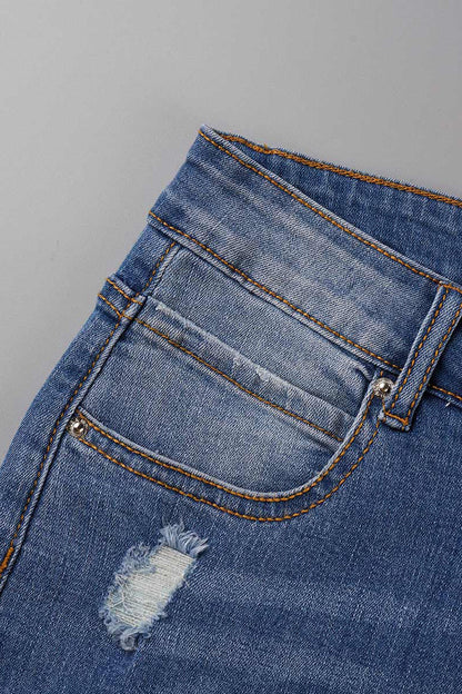 Casual Street Patchwork Ripped Straight Denim Jeans(4 Colors) Furdela