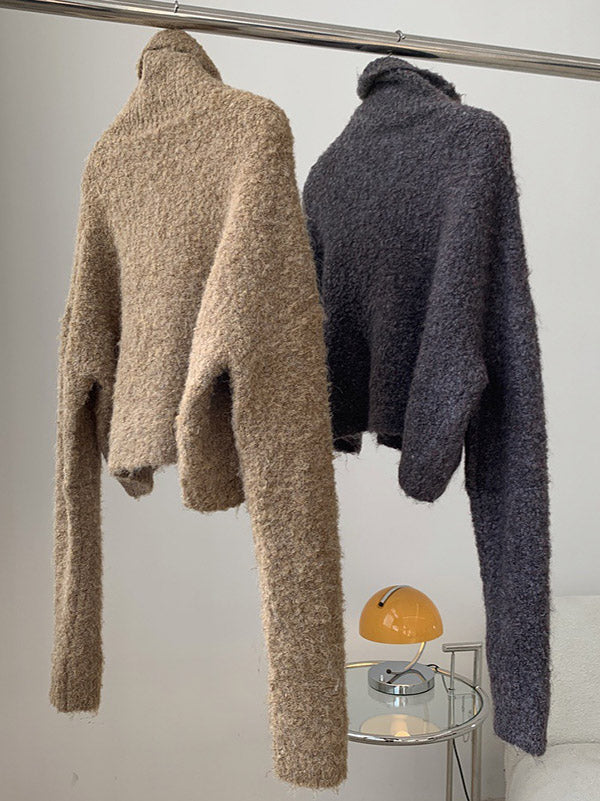 Brief Camel High-Neck Long Sleeve Wool-Blend Sweater AN1064 Genistyle Shop