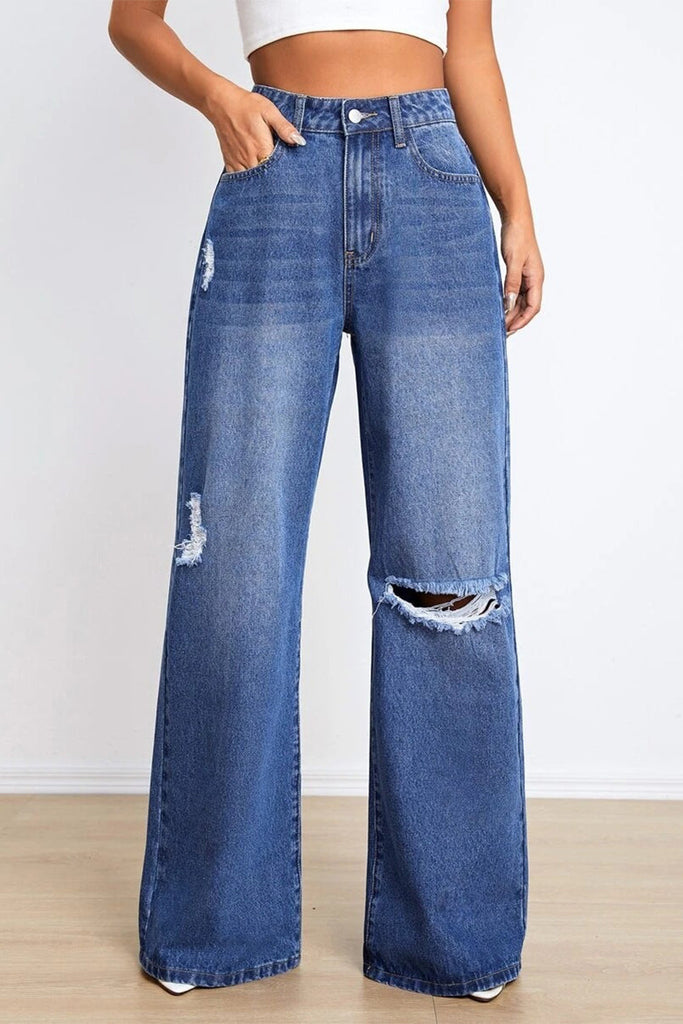 Casual Street Solid Ripped Loose Denim Jeans GJ007 Furdela