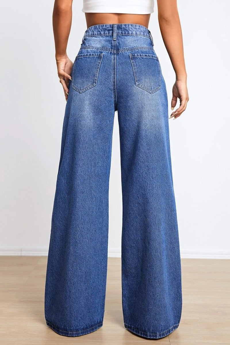 Casual Street Solid Ripped Loose Denim Jeans GJ007 Furdela