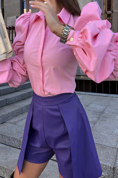 Work British Style Solid Turndown Collar Tops GJ009 Furdela