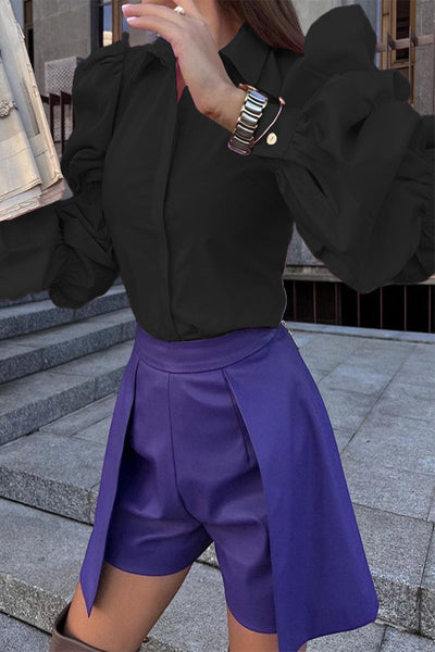 Work British Style Solid Turndown Collar Tops GJ009 Furdela