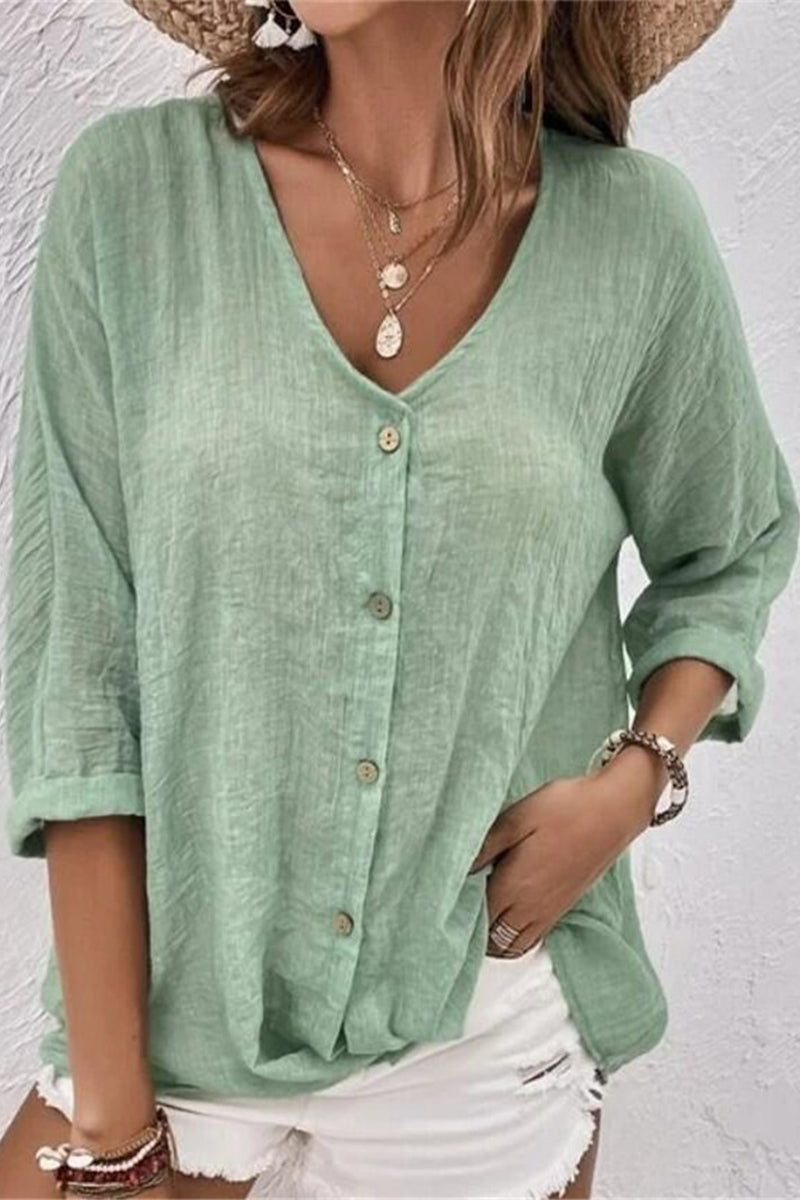 Simplicity Solid Buttons V Neck Tops GJ0010 Furdela