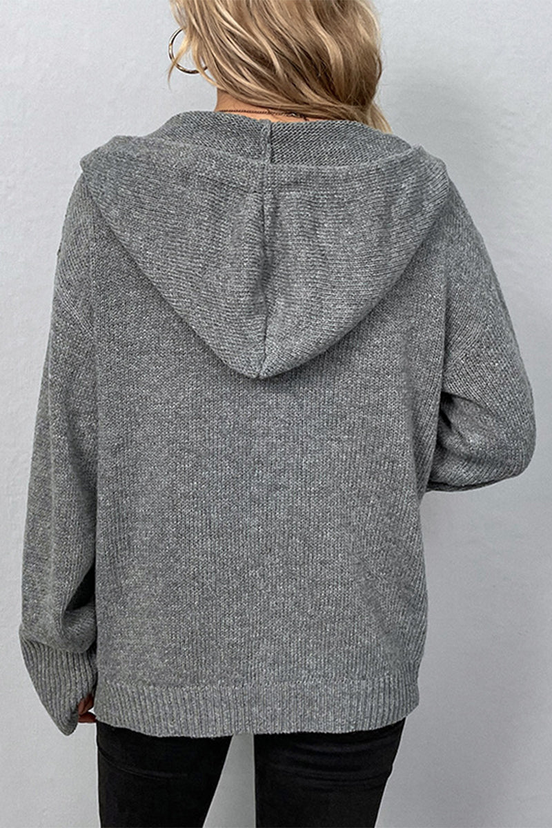 Casual Solid Buttons Hooded Collar Tops GJ0014 Furdela