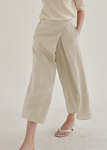 Leg Pants Linen Waist High Spring Wide French FashionChic