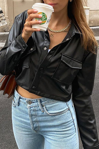 Casual Solid Buttons Turndown Collar Outerwear Furdela