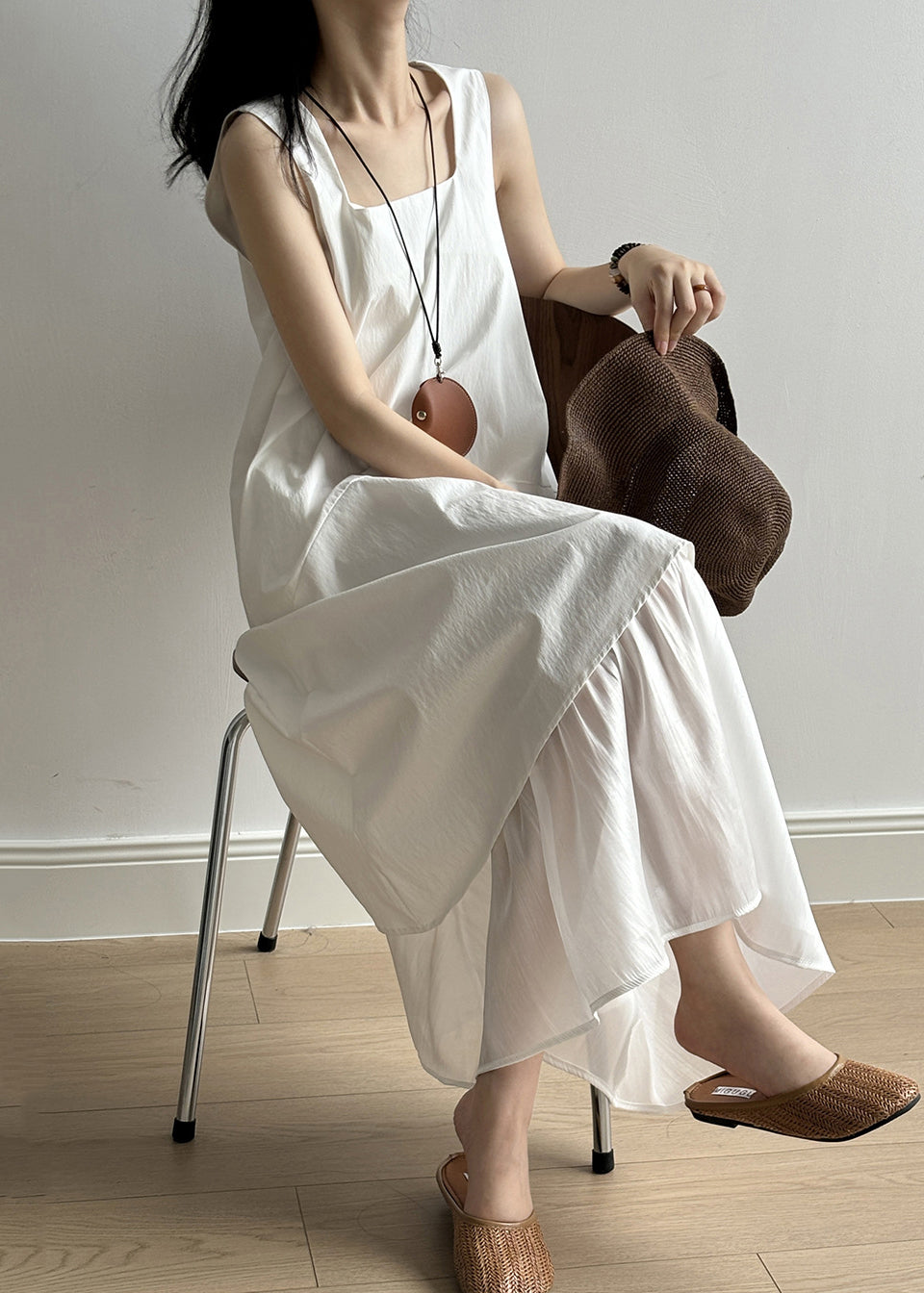 Collar Patchwork Solid Cotton Long White Square New Dresses FashionChic