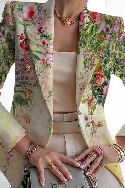 Casual Print Patchwork Cardigan Turn-back Collar Outerwear YE9848