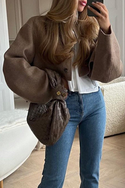 Casual British Style Solid Buttons O Neck Outerwear YE9849