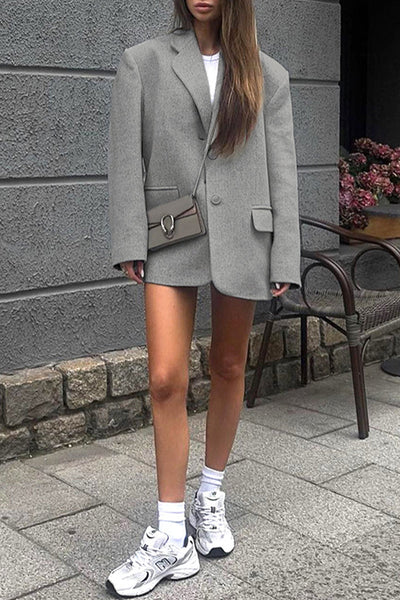 Casual British Style Geometric Patchwork Pocket Turn-back Collar Outerwear YE9853