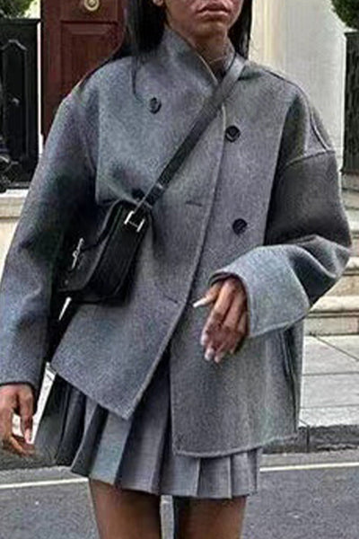 British Style Elegant Solid Buttons Mandarin Collar Outerwear YE9854