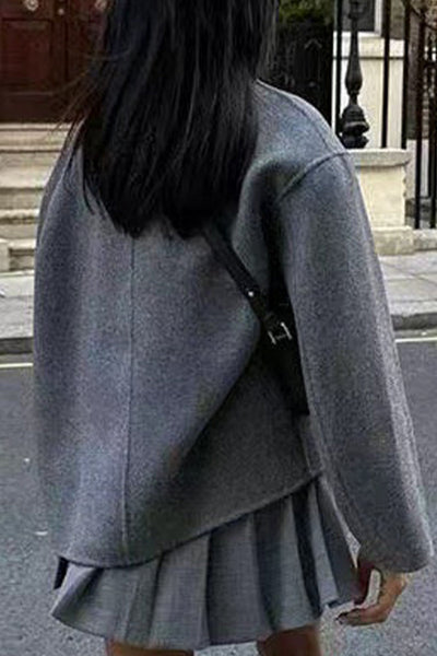 British Style Elegant Solid Buttons Mandarin Collar Outerwear YE9854