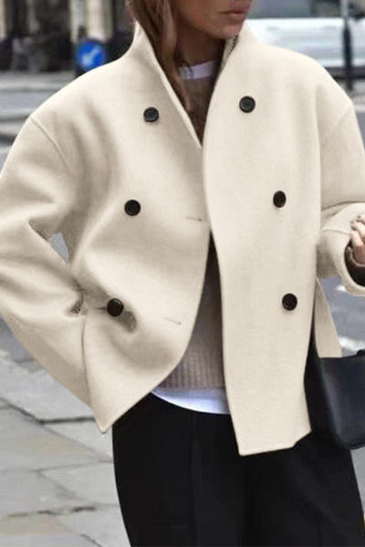 British Style Elegant Solid Buttons Mandarin Collar Outerwear YE9854