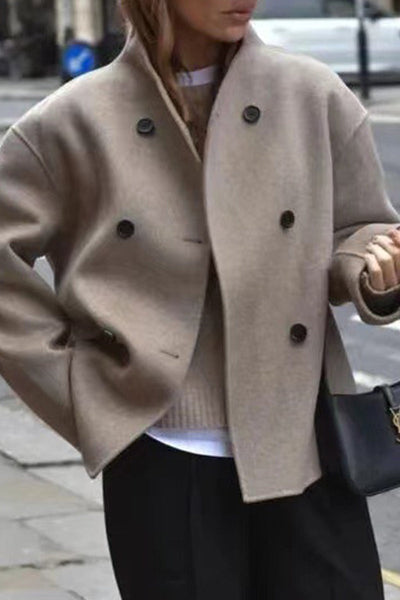 British Style Elegant Solid Buttons Mandarin Collar Outerwear YE9854