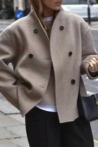 British Style Elegant Solid Buttons Mandarin Collar Outerwear YE9854