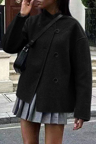 British Style Elegant Solid Buttons Mandarin Collar Outerwear YE9854