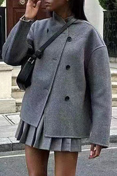 British Style Elegant Solid Buttons Mandarin Collar Outerwear YE9854